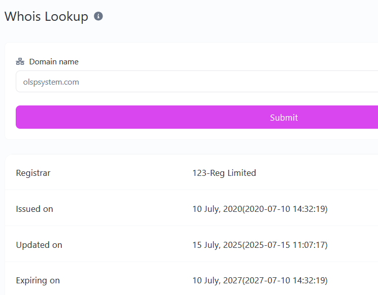 The olspsystem.com domain whois: when did olsp start?